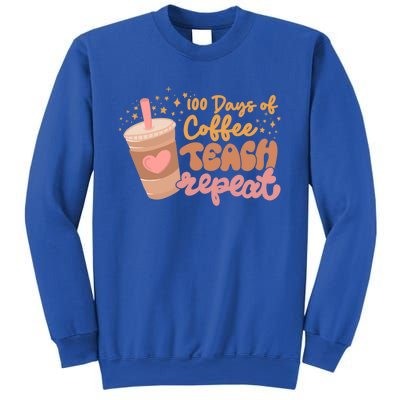 Retro Groovy 100 Days Of Coffee Teach Repeat Teacher Class Gift Sweatshirt