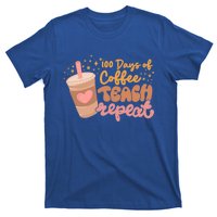 Retro Groovy 100 Days Of Coffee Teach Repeat Teacher Class Gift T-Shirt