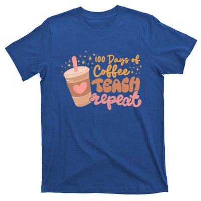 Retro Groovy 100 Days Of Coffee Teach Repeat Teacher Class Gift T-Shirt