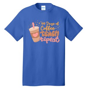 Retro Groovy 100 Days Of Coffee Teach Repeat Teacher Class Gift Tall T-Shirt