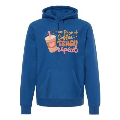 Retro Groovy 100 Days Of Coffee Teach Repeat Teacher Class Gift Premium Hoodie