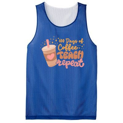 Retro Groovy 100 Days Of Coffee Teach Repeat Teacher Class Gift Mesh Reversible Basketball Jersey Tank