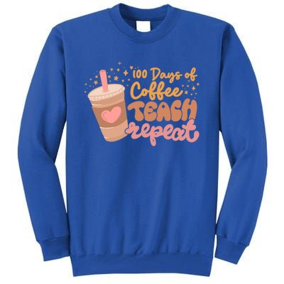 Retro Groovy 100 Days Of Coffee Teach Repeat Teacher Class Gift Tall Sweatshirt