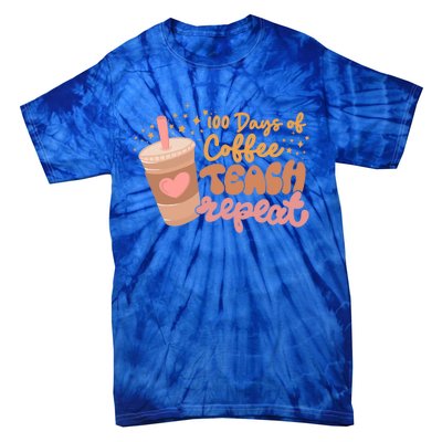 Retro Groovy 100 Days Of Coffee Teach Repeat Teacher Class Gift Tie-Dye T-Shirt