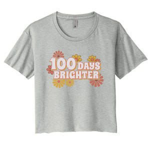 Retro Groovy 100 Days Brighter Student Teacher Gift Women's Crop Top Tee