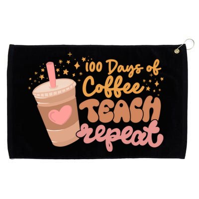 Retro Groovy 100 Days Of Coffee Teach Repeat Teacher Class Gift Grommeted Golf Towel