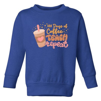 Retro Groovy 100 Days Of Coffee Teach Repeat Teacher Class Gift Toddler Sweatshirt