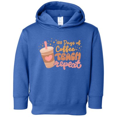 Retro Groovy 100 Days Of Coffee Teach Repeat Teacher Class Gift Toddler Hoodie