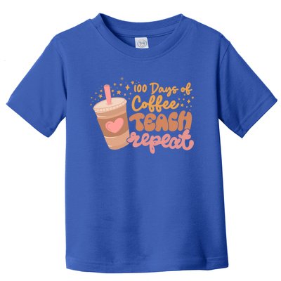 Retro Groovy 100 Days Of Coffee Teach Repeat Teacher Class Gift Toddler T-Shirt