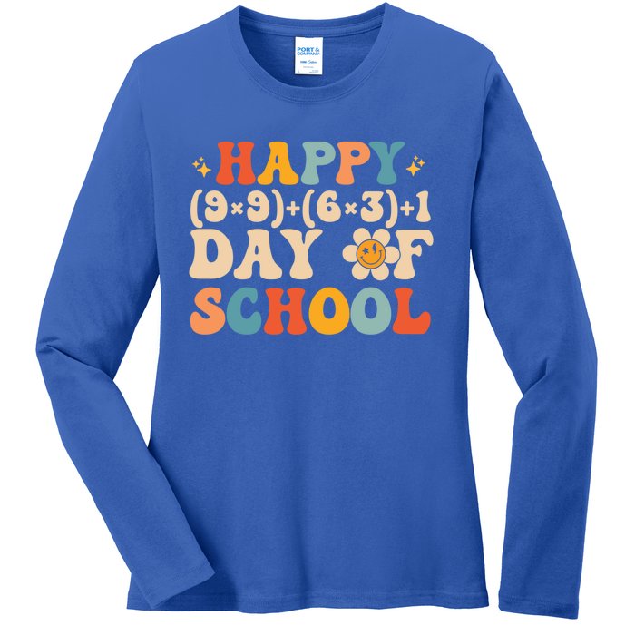 Retro Groovy 100 Days Of School Math Teacher Happy 100th Day Meaningful Gift Ladies Long Sleeve Shirt