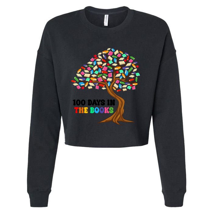 Retro Groovy 100 Days In The Books Happy 100th Day Of School Gift Cropped Pullover Crew