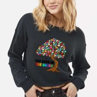 Retro Groovy 100 Days In The Books Happy 100th Day Of School Gift Cropped Pullover Crew