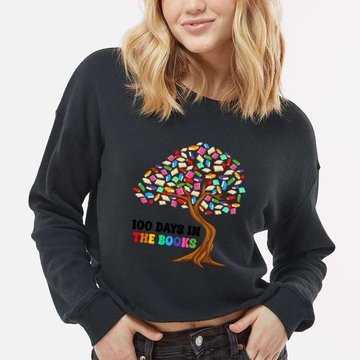 Retro Groovy 100 Days In The Books Happy 100th Day Of School Gift Cropped Pullover Crew
