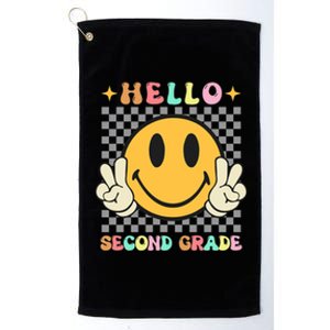 Retro Groovy 2Nd Grade Back To School Hello Second Grade Cute Gift Platinum Collection Golf Towel