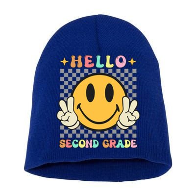 Retro Groovy 2Nd Grade Back To School Hello Second Grade Cute Gift Short Acrylic Beanie