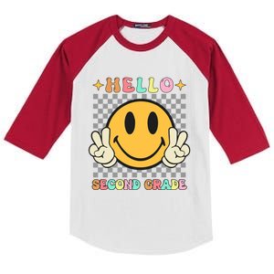 Retro Groovy 2Nd Grade Back To School Hello Second Grade Cute Gift Kids Colorblock Raglan Jersey