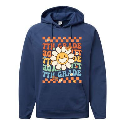 Retro Groovy 7Th Grade Back To School Happy First Day School Cool Gift Performance Fleece Hoodie