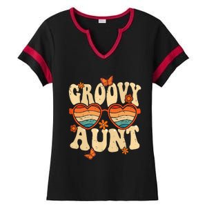 Retro Groovy Aunt 70s Aesthetic 1970's Mother's Day Ladies Halftime Notch Neck Tee