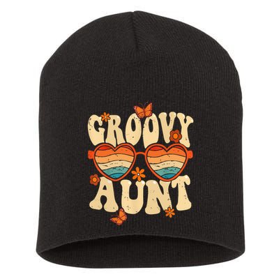 Retro Groovy Aunt 70s Aesthetic 1970's Mother's Day Short Acrylic Beanie