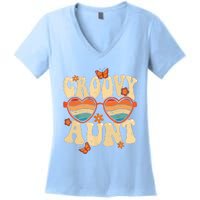 Retro Groovy Aunt 70s Aesthetic 1970's Mother's Day Women's V-Neck T-Shirt