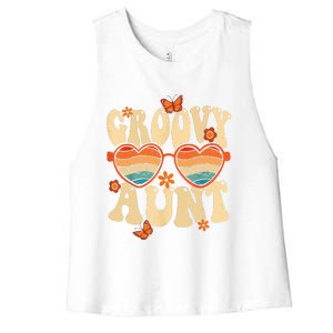 Retro Groovy Aunt 70s Aesthetic 1970's Mother's Day Women's Racerback Cropped Tank