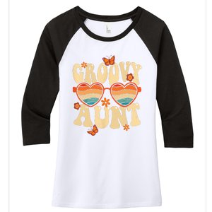 Retro Groovy Aunt 70s Aesthetic 1970's Mother's Day Women's Tri-Blend 3/4-Sleeve Raglan Shirt