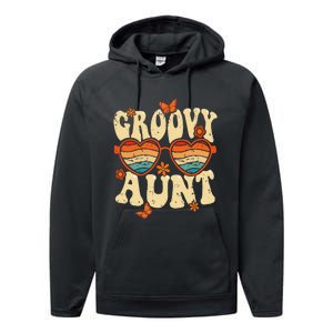 Retro Groovy Aunt 70s Aesthetic 1970's Mother's Day Performance Fleece Hoodie