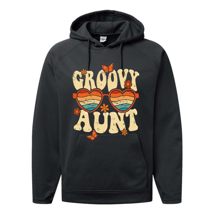 Retro Groovy Aunt 70s Aesthetic 1970's Mother's Day Performance Fleece Hoodie