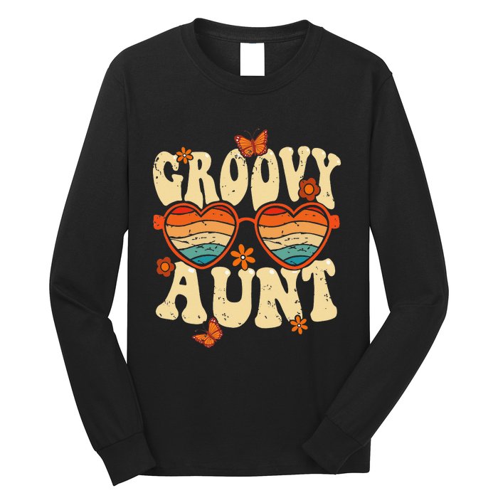 Retro Groovy Aunt 70s Aesthetic 1970's Mother's Day Long Sleeve Shirt