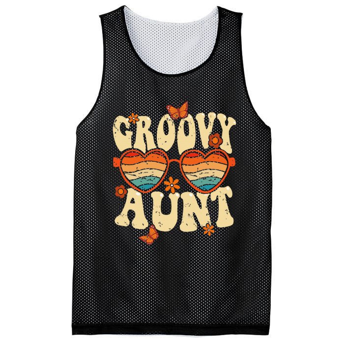 Retro Groovy Aunt 70s Aesthetic 1970's Mother's Day Mesh Reversible Basketball Jersey Tank