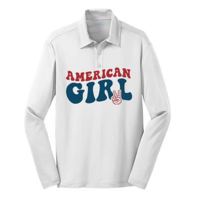 Retro Groovy All American Fourth 4th of July Patriotic Silk Touch Performance Long Sleeve Polo