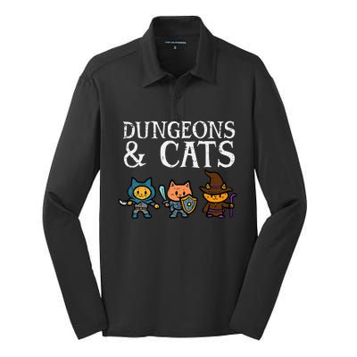 Rpg Gamer And Cats Funny Silk Touch Performance Long Sleeve Polo