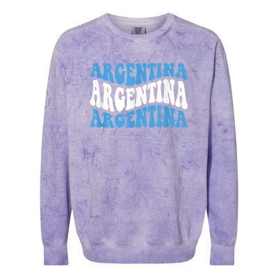 Retro Groovy Argentina Football Argentinian Soccer Flag Colorblast Crewneck Sweatshirt