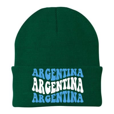 Retro Groovy Argentina Football Argentinian Soccer Flag Knit Cap Winter Beanie