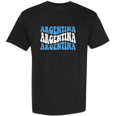 Retro Groovy Argentina Football Argentinian Soccer Flag Garment-Dyed Heavyweight T-Shirt