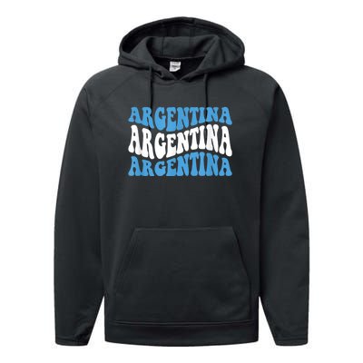 Retro Groovy Argentina Football Argentinian Soccer Flag Performance Fleece Hoodie