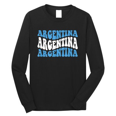 Retro Groovy Argentina Football Argentinian Soccer Flag Long Sleeve Shirt