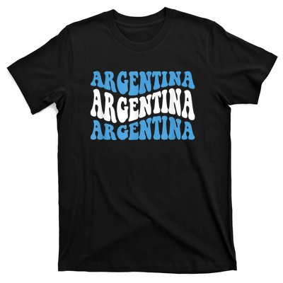 Retro Groovy Argentina Football Argentinian Soccer Flag T-Shirt