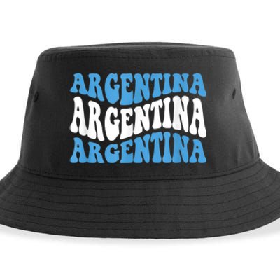 Retro Groovy Argentina Football Argentinian Soccer Flag Sustainable Bucket Hat