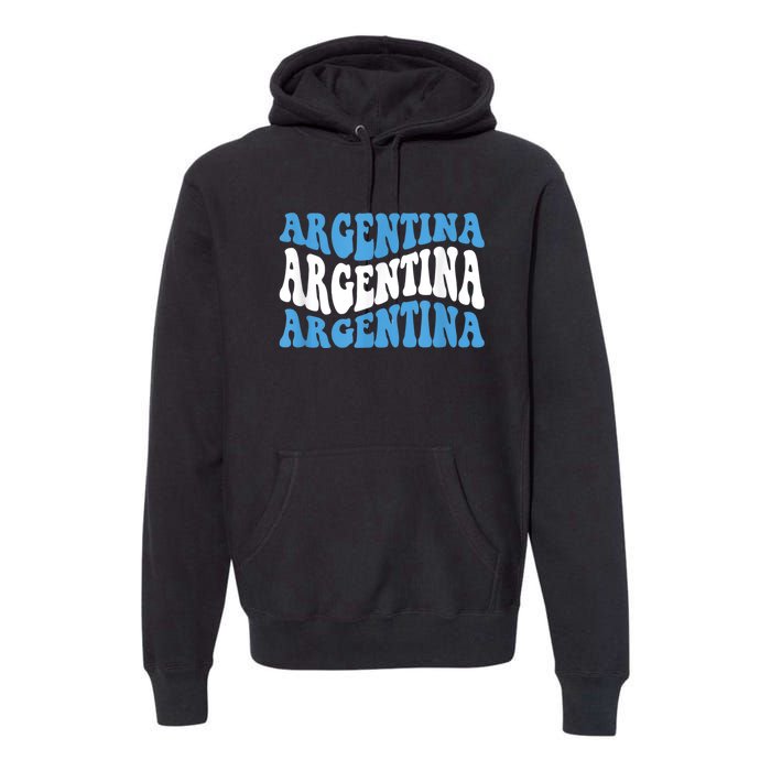 Retro Groovy Argentina Football Argentinian Soccer Flag Premium Hoodie