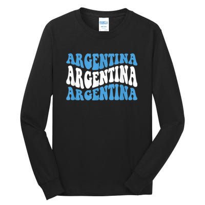 Retro Groovy Argentina Football Argentinian Soccer Flag Tall Long Sleeve T-Shirt