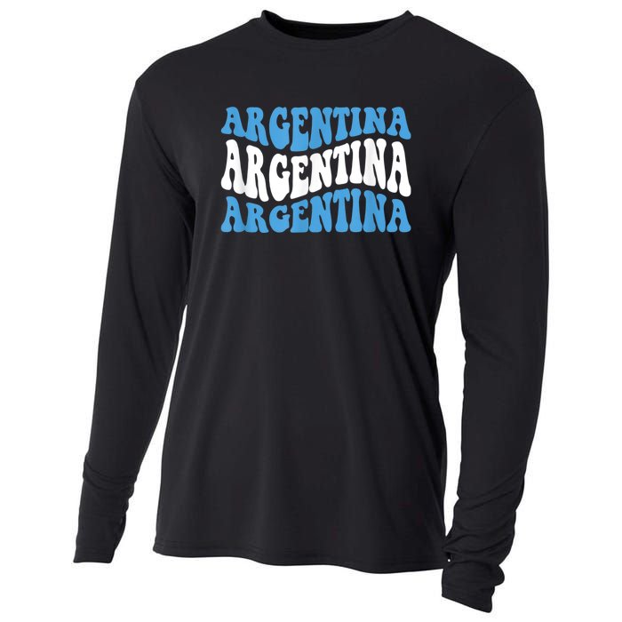 Retro Groovy Argentina Football Argentinian Soccer Flag Cooling Performance Long Sleeve Crew