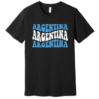 Retro Groovy Argentina Football Argentinian Soccer Flag Premium T-Shirt