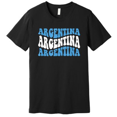 Retro Groovy Argentina Football Argentinian Soccer Flag Premium T-Shirt