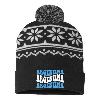 Retro Groovy Argentina Football Argentinian Soccer Flag USA-Made Snowflake Beanie