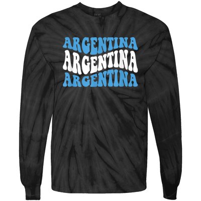 Retro Groovy Argentina Football Argentinian Soccer Flag Tie-Dye Long Sleeve Shirt