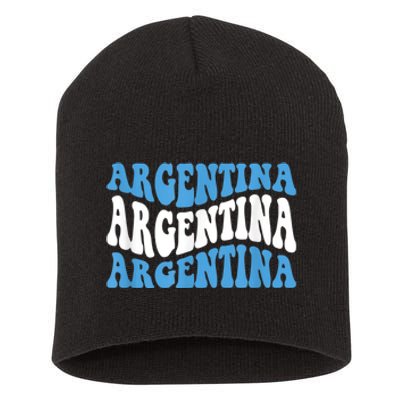 Retro Groovy Argentina Football Argentinian Soccer Flag Short Acrylic Beanie