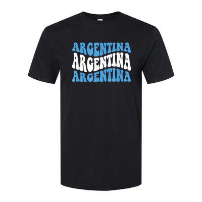 Retro Groovy Argentina Football Argentinian Soccer Flag Softstyle CVC T-Shirt