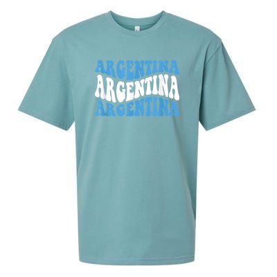 Retro Groovy Argentina Football Argentinian Soccer Flag Sueded Cloud Jersey T-Shirt