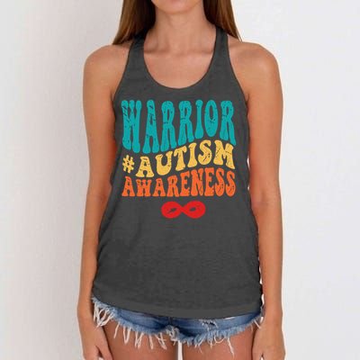 retro groovy autism warrior infinity autism awareness gift Women's Knotted Racerback Tank